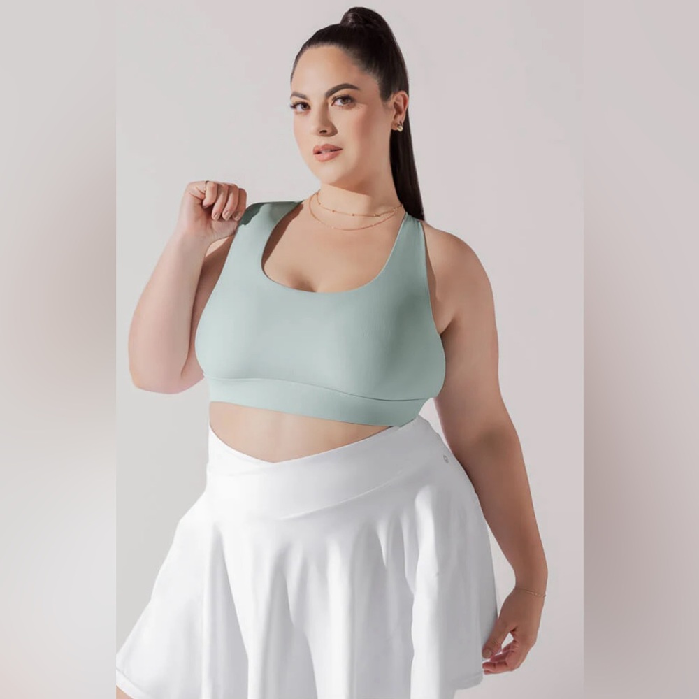 Popflex Ribbed Extra Compressive Athletic Scoop Bra in Seafoam Blue